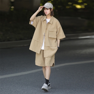 短袖衬衫男新款夏季薄款透气搭配一套短裤宽松翻领衬衣TZ073-P80图片