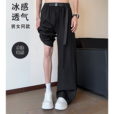 K2512特批35控59【水洗皱感】冰丝斜切弯刀裤美式长裤阔腿男裤，男装休闲裤，电商D229A
