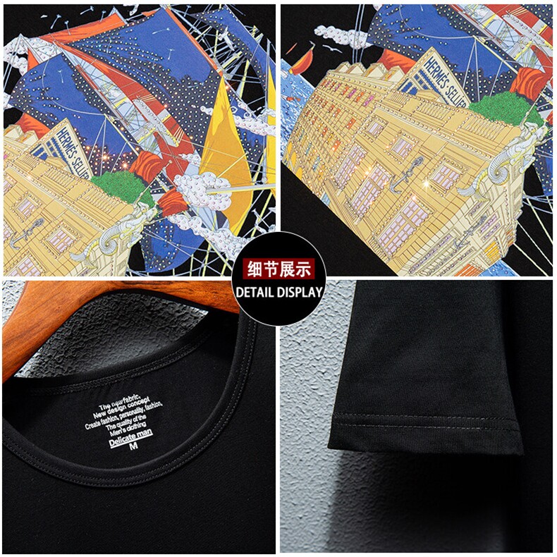 新款高品质套头短袖燙钻潮休闲圆领T恤夏季大码简欧上衣A2514-P63,男装T恤,电商A227B（原钱塘4066-1）