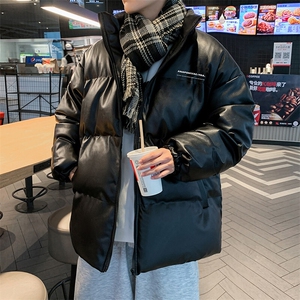 新款立领pu皮印花棉衣男秋冬季加厚面包服外套保暖棉服MY609-P85图片