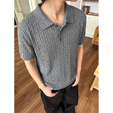 麻花短袖针织polo衫男夏季修身健身弹力T恤翻领X61400-TP48不，男装T恤，电商A102