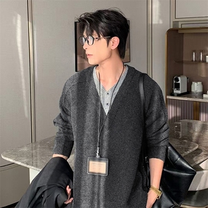 网图 冬季复古老钱风假两件V领针织衫男拼接套头毛衣-A2371P58图片