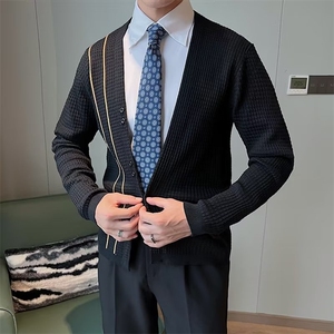 男士针织衫开衫外套春秋季V领修身休闲秋装上衣毛衣男潮 M829图片