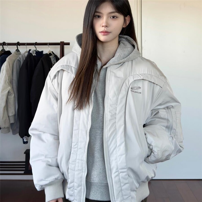 AHCN志存高远) 美式解构弧形飞行棉服夹克boxy宽松保暖棉衣外套图片