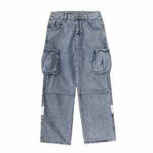 港风宽松工装牛仔裤男高街直筒痞帅男潮流裤子秋冬休闲裤kz07-p45图片