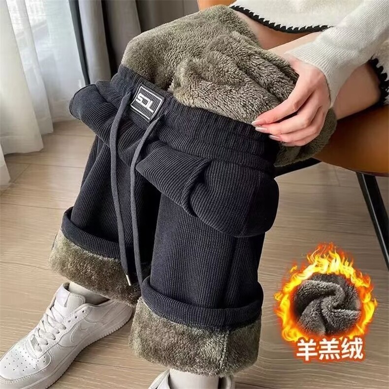加厚羊羔绒外穿灯芯绒阔腿秋冬季大码妈妈雪尼尔显瘦直筒裤女,男装休闲裤,星座506A