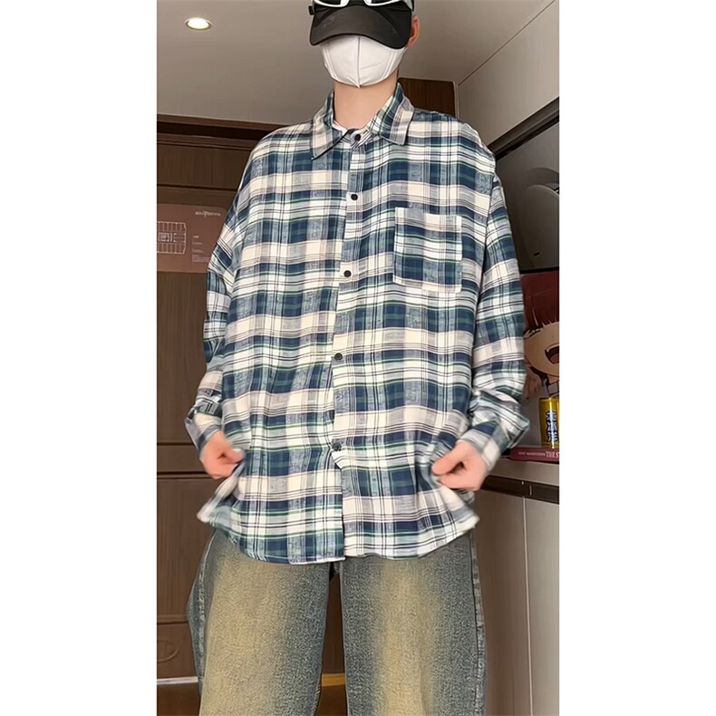 宽松格子衬衫文艺百搭棉衬衣KD611-P45控68,男装衬衫,电商D312-1