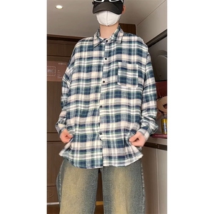 宽松格子衬衫文艺百搭棉衬衣KD611-P45控68,浑源旅游穿搭海边图片
