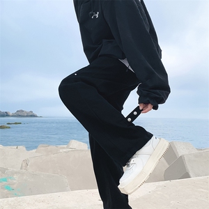 高街vibe风黑色弯刀牛仔裤男款修身显瘦微喇直筒裤N7808
