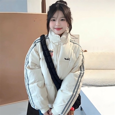 美式复古学院风拼接条纹面包服2025年新款宽松加厚棉服女外套冬季，男装棉衣，星座1210-1