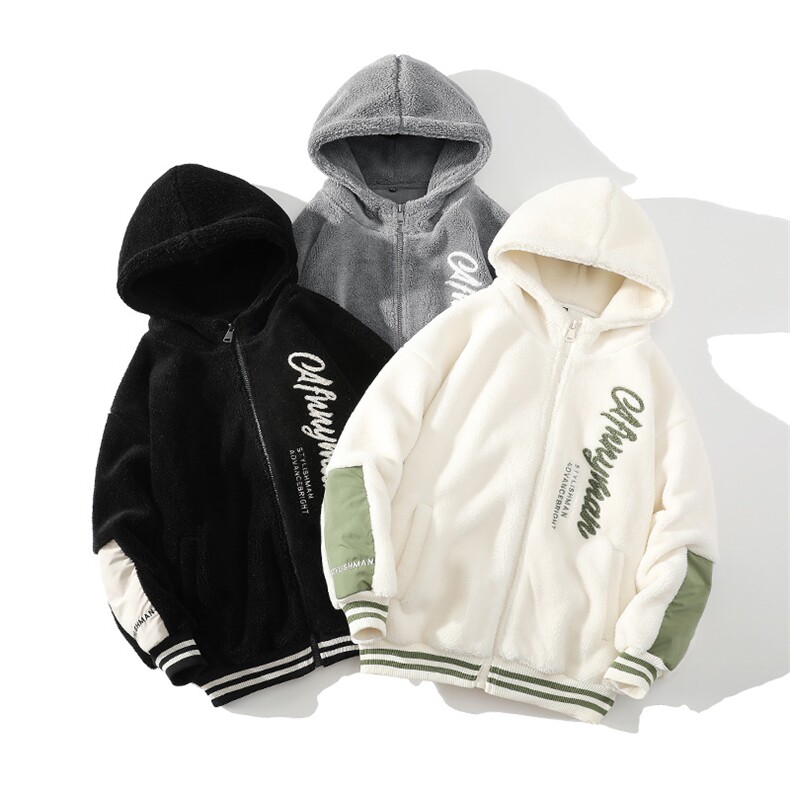 秋冬新款潮男刺绣颗粒绒绵服外套加绒加厚羊羔绒连帽棉衣989-P110，男装棉衣，电商A441