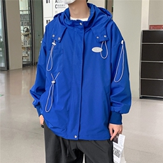 克莱因蓝外套男中性风休闲宽松抽绳装饰大码M-5XL夹克男JK7569P75，男装夹克，星座227-7