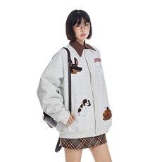2025春季新款小狗刺绣纽扣开衫套头卫衣女复古情侣外套潮，女装短外套，星座1210-1