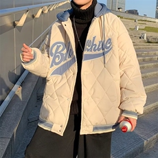 假两件小众棉袄加厚棒球服棉外套冬季美式复古菱格棉服W5854-P66，男装棉衣，星座512-2