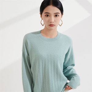 秋季新款舒适时尚百搭圆领套头女士羊绒衫图片