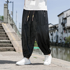 夏季冰丝空调裤裤子宽松束脚潮流男士休闲裤薄款提花垂感防蚊透气，男装休闲裤，电商A011（原4039）
