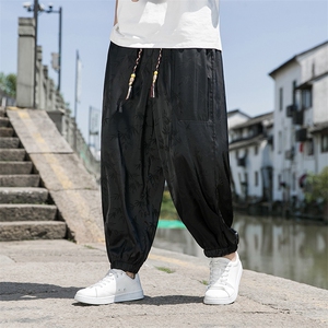 夏季冰丝空调裤裤子宽松束脚潮流男士休闲裤薄款提花垂感防蚊透气图片