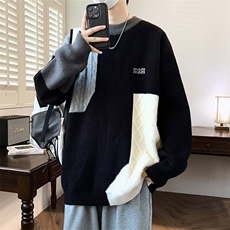 84563-特P60毛衣男秋冬款圆领软糯毛线衣服保暖拼色青少年针织衫，男装针织衫/毛衣，电商D310B