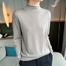 长袖半高圆领纯色气质简约百搭2025年春季羊毛针织衫，女装羊毛衫，高粱穗羊绒