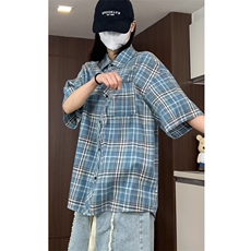 夏季复古格子大码原创休闲男半袖短袖衬衫C2174-P24【特价】，男装T恤，电商A007