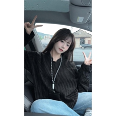 美式高街千鸟格子长袖T恤男女亨利V领英伦雅痞休闲宽松长袖打底衫，男装T恤，电商A443