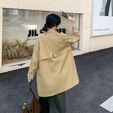 卡其色复古格纹袖口拼接风衣外套女2025秋季英伦风气质中长款大衣，女装风衣，2C092