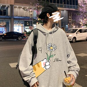 WY2265-P35 纯棉连帽卫衣男大码运动帽衫宽松薄外套男图片