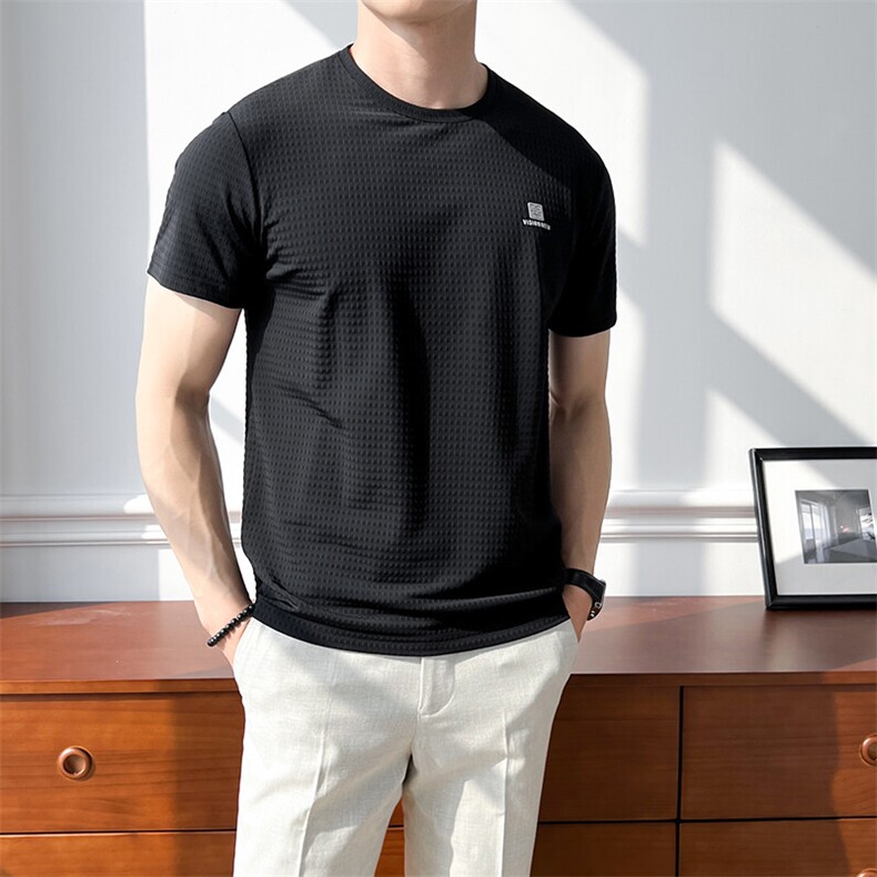 B353 B701 P28 L-4XL 夏季2025新款男士冰丝凉感速干短袖T恤 黑图片