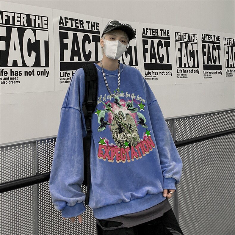 美式潮牌重磅水洗做旧圆领卫衣力推大码男BK5550-P58加绒P66,男装卫衣,星座517A