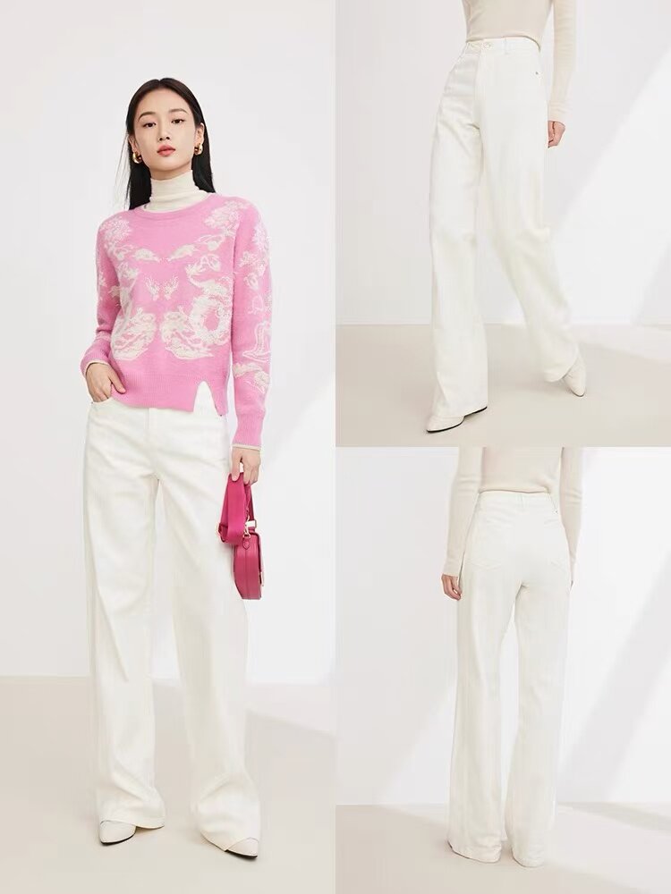 2025年秋季微弹休闲长裤中腰棉麻直筒阔腿显瘦牛仔裤，女装牛仔裤，泰合衣坊