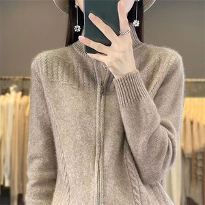 通勤秋冬拉链针织开衫女重磅加厚保暖长袖毛衣外套休闲简约上衣新图片