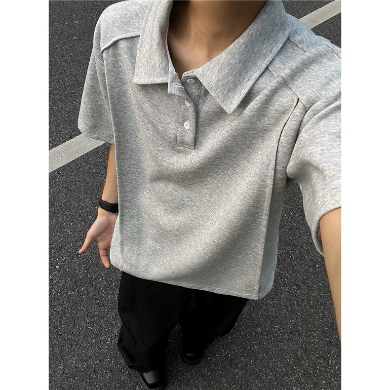 黑色polo衫短袖男款夏季美式翻领t恤高级感重磅硬挺健身运动半袖,男装Polo衫,电商A233-1