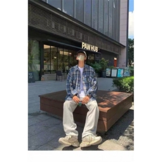 W9534-P40网图现货美式复古格子衬衫宽松休闲百搭街头衬衣外套，男装衬衫，星座1608-2