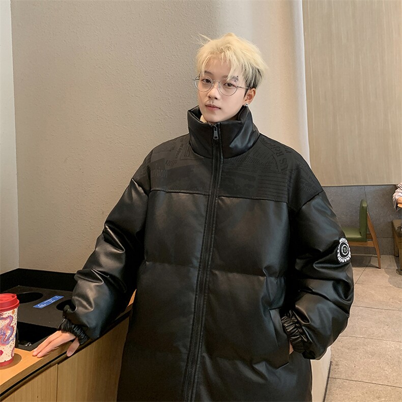 冬季潮牌拼接PU皮保暖羽绒棉服男加厚外套M1605P100直播,男装棉衣,星座1904A