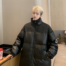 冬季潮牌拼接PU皮保暖羽绒棉服男加厚外套M1605P100直播，男装棉衣，星座1904A