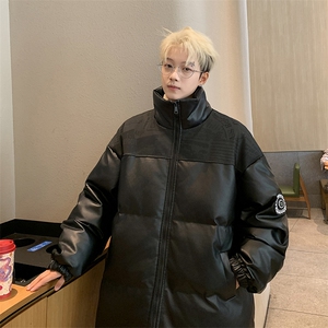 冬季潮牌拼接PU皮保暖羽绒棉服男加厚外套 M1605  P100  直播图片