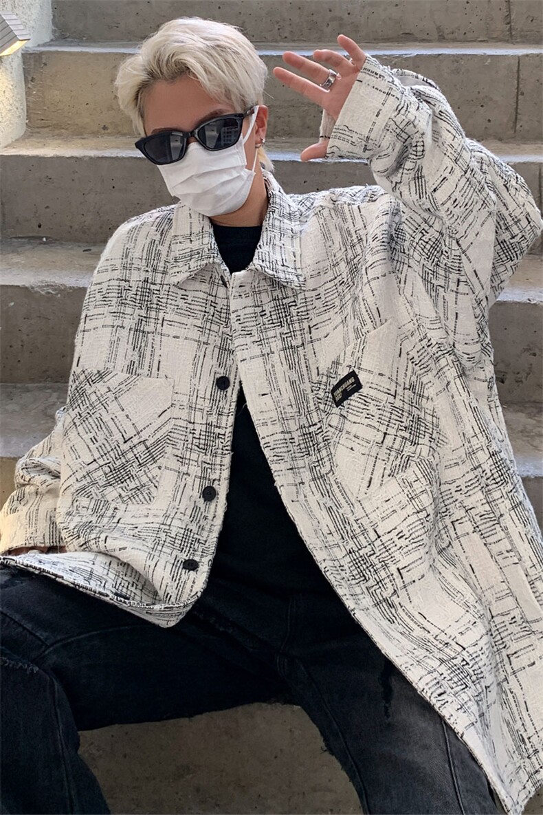 小香风外套23秋冬潮牌格形夹克美式大码上衣821P88,男装夹克,电商A458A