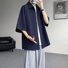 8XL-M泡泡纱盐缩肌理短袖衬衫男夏季冰丝外套防晒衬衣DC28011P36，男装衬衫，电商B312
