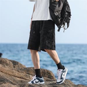 夏季男士纯棉浅迷彩牛仔短裤运动休闲宽松中裤子图片