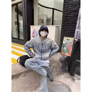 W10577-P85 网图现货 美式水洗垫肩潮流牛仔夹克外套 高品质图片