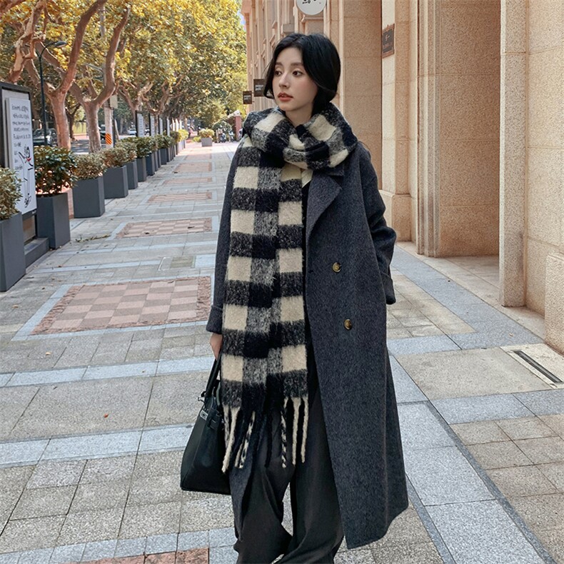 时尚百搭30%绒长款大衣简约高级显瘦气质外套,女装双面呢大衣,乾庄羊绒