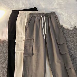 工装裤男九分阔腿裤多口袋宽松直筒薄款A671P37图片