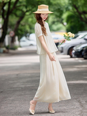 温柔风短袖上衣阔腿裤套装女夏新款松弛感宽松显瘦两件套，女装套装/套裙，水衣源