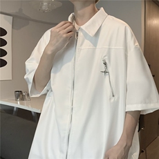 美式复古拉链短袖衬衫男夏外穿痞帅衬衣宽松外套帅气学生CY230，男装衬衫，星座601-2