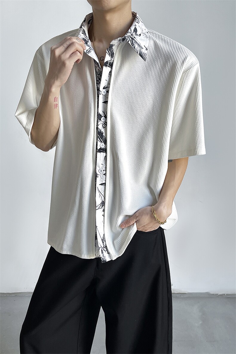 肌理提花层次感花卉衬衫短袖男夏季假两件上衣-A2392P36控68,男装T恤,电商B241