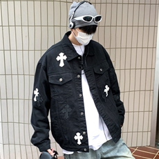 2025新款高街牛仔外套潮牌十字架刺绣美式复古夹克上衣JK1186-P98，男装工装外套，星座1103-3