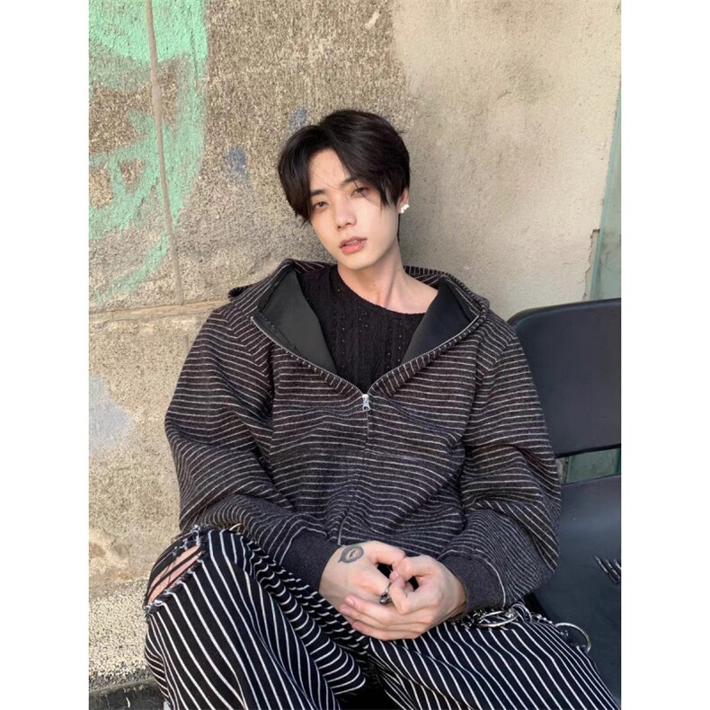 JY223-P63开衫毛衣美式复古休闲慵懒风V领针织衫男纯色外套网图,男装针织衫/毛衣,星座1501-3