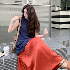 韩版红色半身裙套装女复古2025夏季新款气质时尚牛仔马甲两件套，女装套装/套裙，2C210