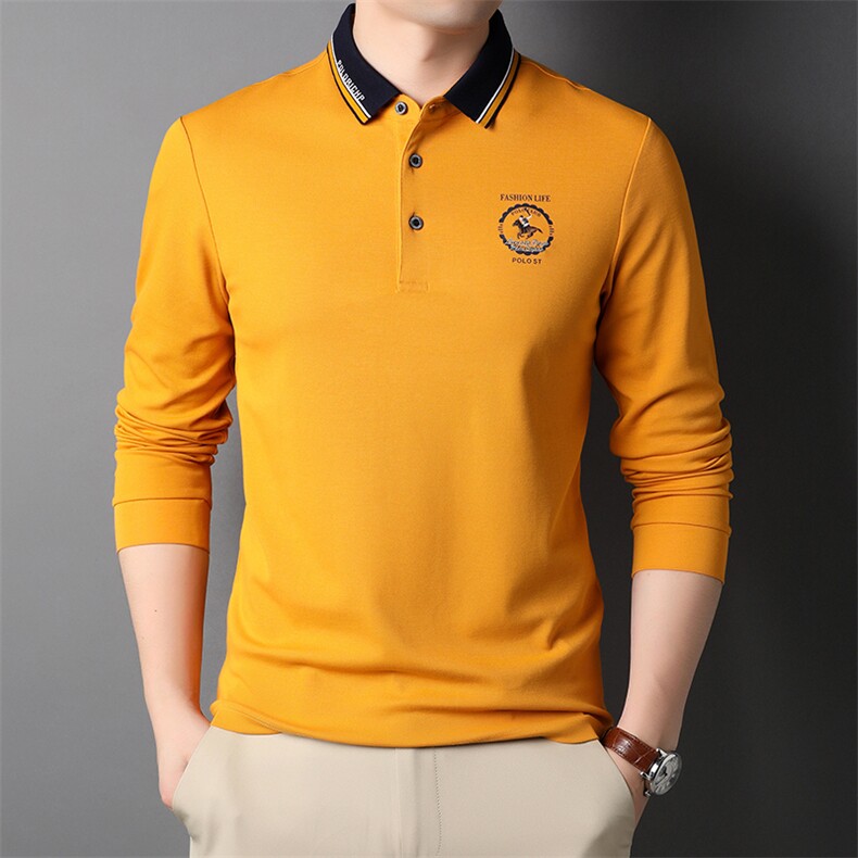 中年男士长袖秋冬季男装翻领体恤针织衫中老年爸爸装HPN8518-P85，男装T恤，电商B212（原钱塘6029）