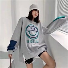 拼接加绒加厚中长卫衣，女装卫衣/绒衫，IEC